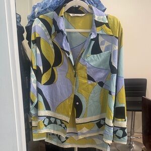 Zara Multicolor Abstract Button-Up Shirt